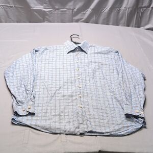 Scott Barber Mens Large Blue Brown‎ Plaid 100% Cotton Button Down Shirt L